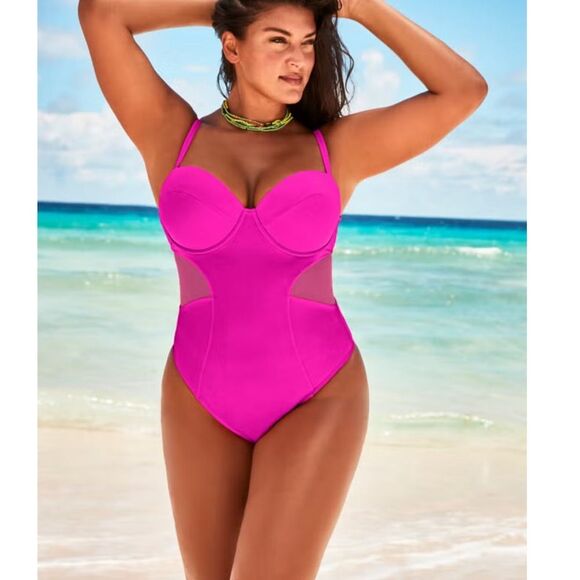 Swimsuits For All Cup Sized Mesh Underwire One Piece Swimsuit 16 lavender NWT - Picture 1 of 4